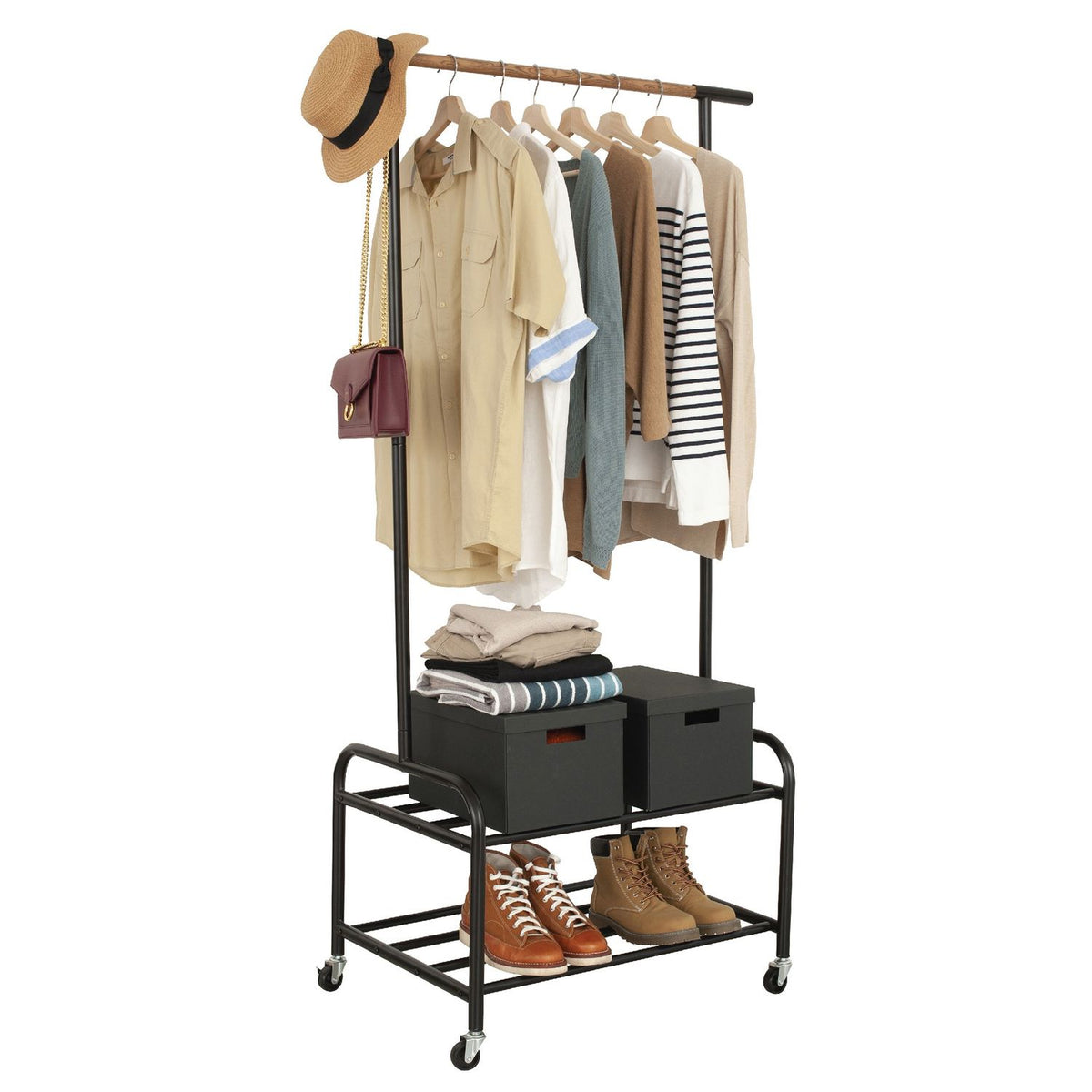 Garment Rack with Wood Storage Shelf – INNOKA