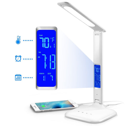 LED Panel Desk Lamp with LCD Display and USB Charging Port