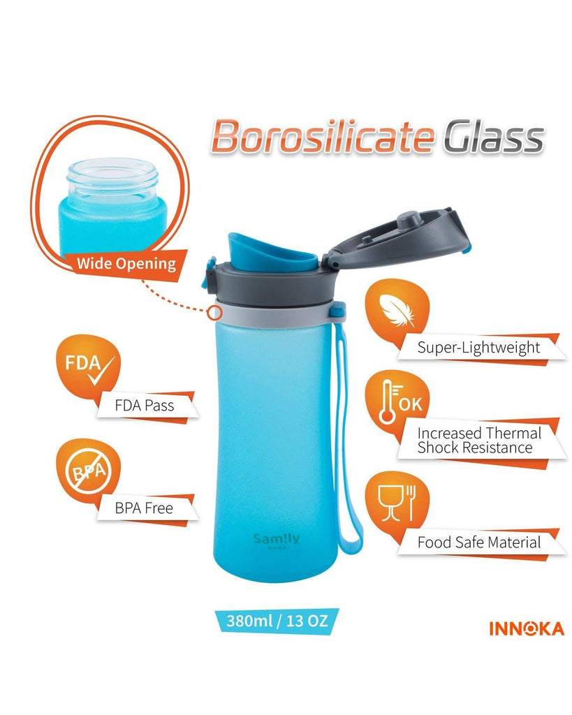 Flip-Top Silicone Coated Glass Water Bottle (380 ML) – INNOKA