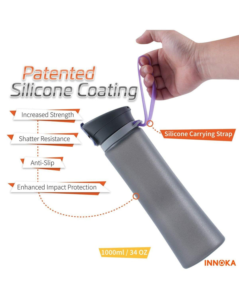 Flip-Top Silicone Coated Glass Water Bottle (380 ML) – INNOKA