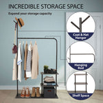 Garment Rack with 3-Tier Wood Storage Shelves